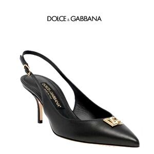 Dolce & Gabbana Leather Slingback Cardinale B60 Nappa Calfskin Blk Pump, Sz 8